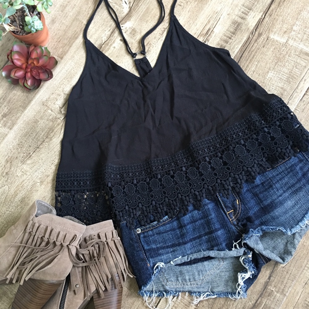 Ecotè Black Racerback Lace edged tank top XS